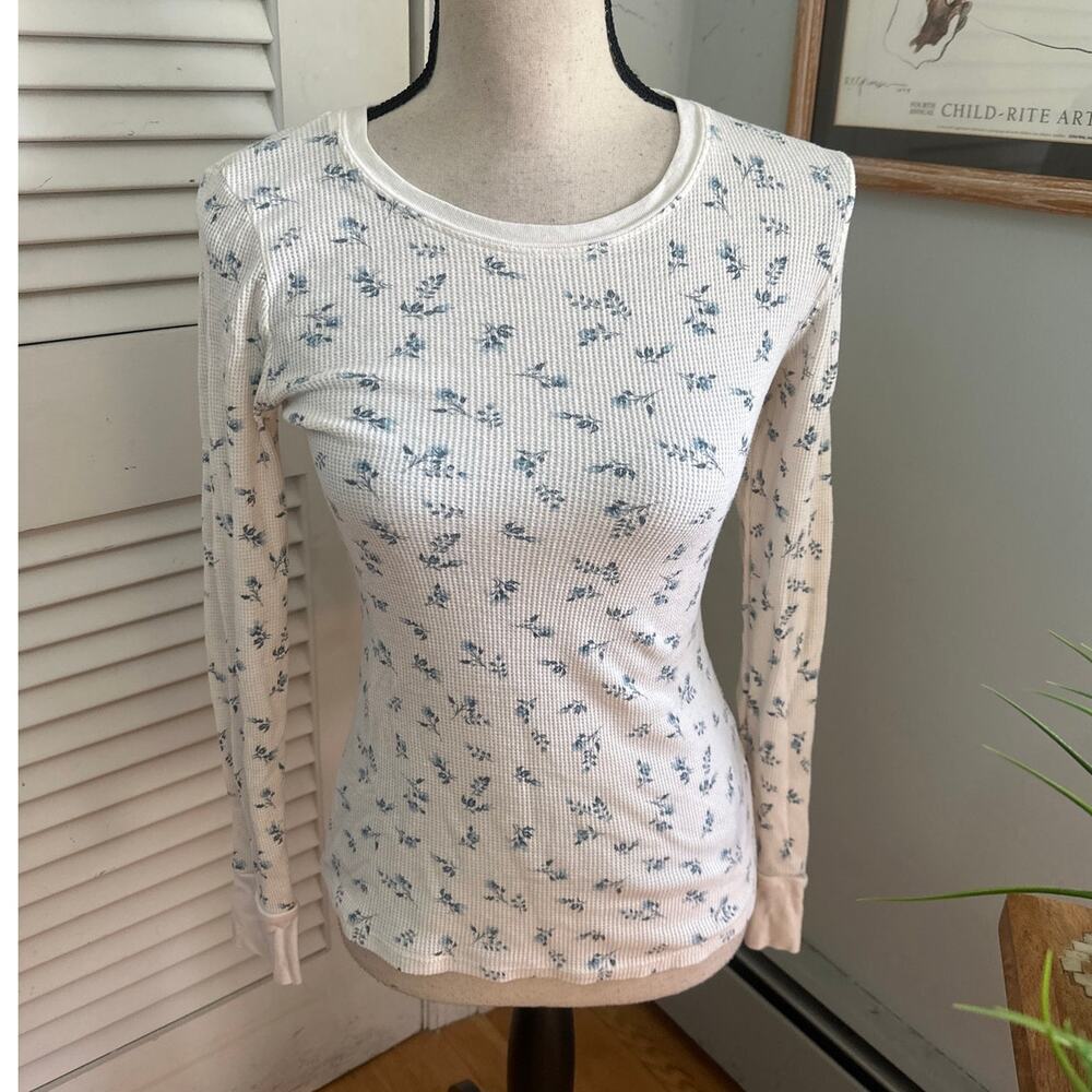 Michael Stars Top Womens XS Cream Floral Thermal Retro Dainty Fairy Grunge Twee